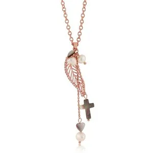 Authentic The Celestial Whisper Rose Gold Pearl Cross Heart and Feather Talisman