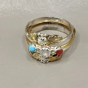 Authentic The Golden Covenant Navajo Turquoise and Coral Sacred Union Ring Size 6