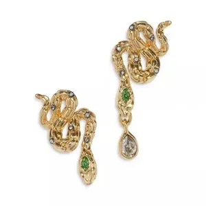 Authentic Serpent Pavé Snake Drop Earrings in 14K Gold Plated