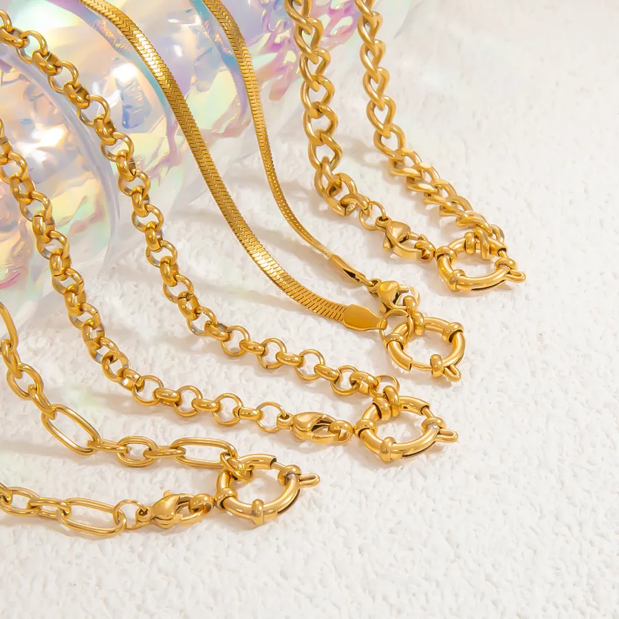 Authentic Waterproof Gold Plated Jewelry Bracelets Spring Clasp Link Paperclip Chain Snake Tarnish Free Cuban Necklace Diy Jewelry