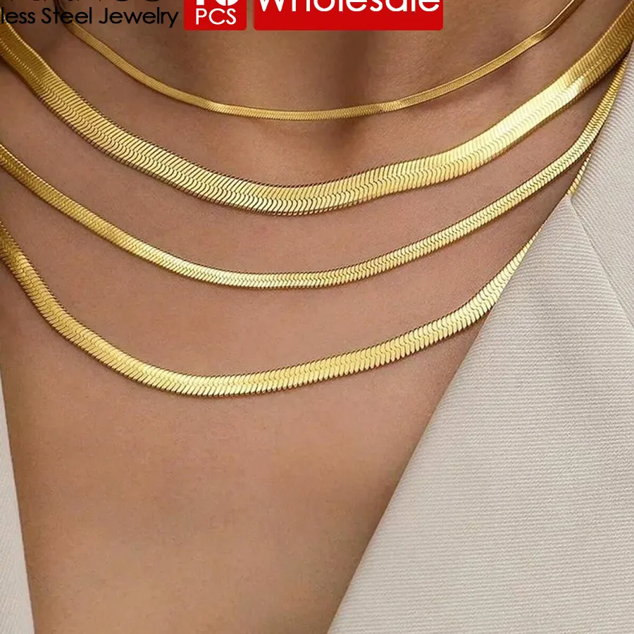Authentic Emanco 10Pcs Snake Chain Necklace Choker Gold Color Blade Chain Necklace Jewelry