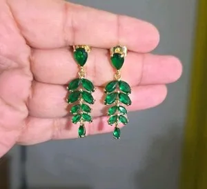 Authentic Emerald Wings: 14K Gold‑Plated Leaf Drop Earrings