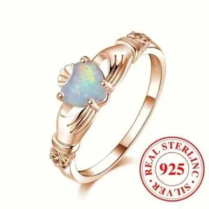 Authentic The Eternal Embrace Rose Gold Claddagh Opal Ring