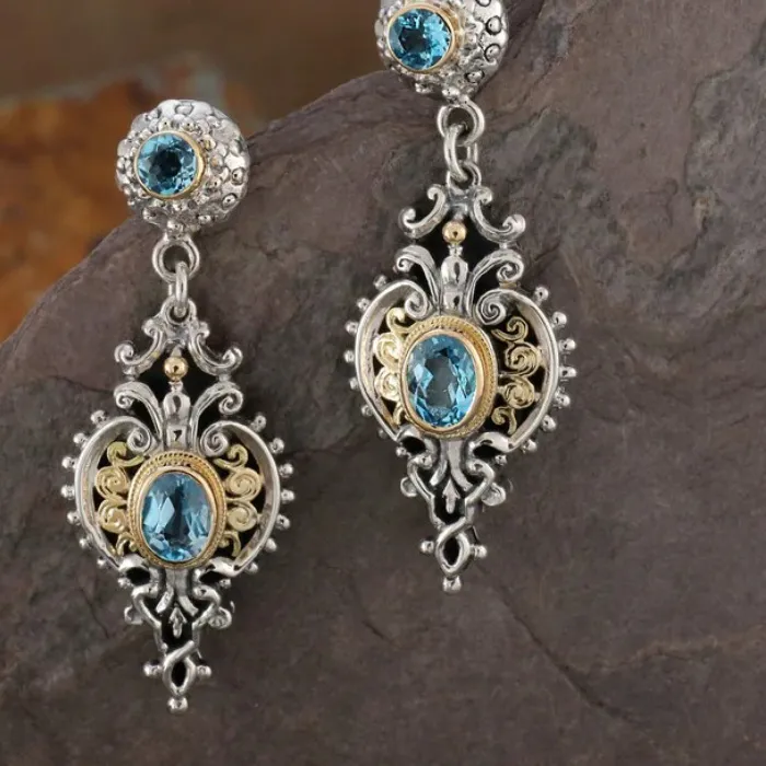 Authentic Charm Round Dangle Earrings Blue Stone Gold Silver Color Earrings Women Jewelry