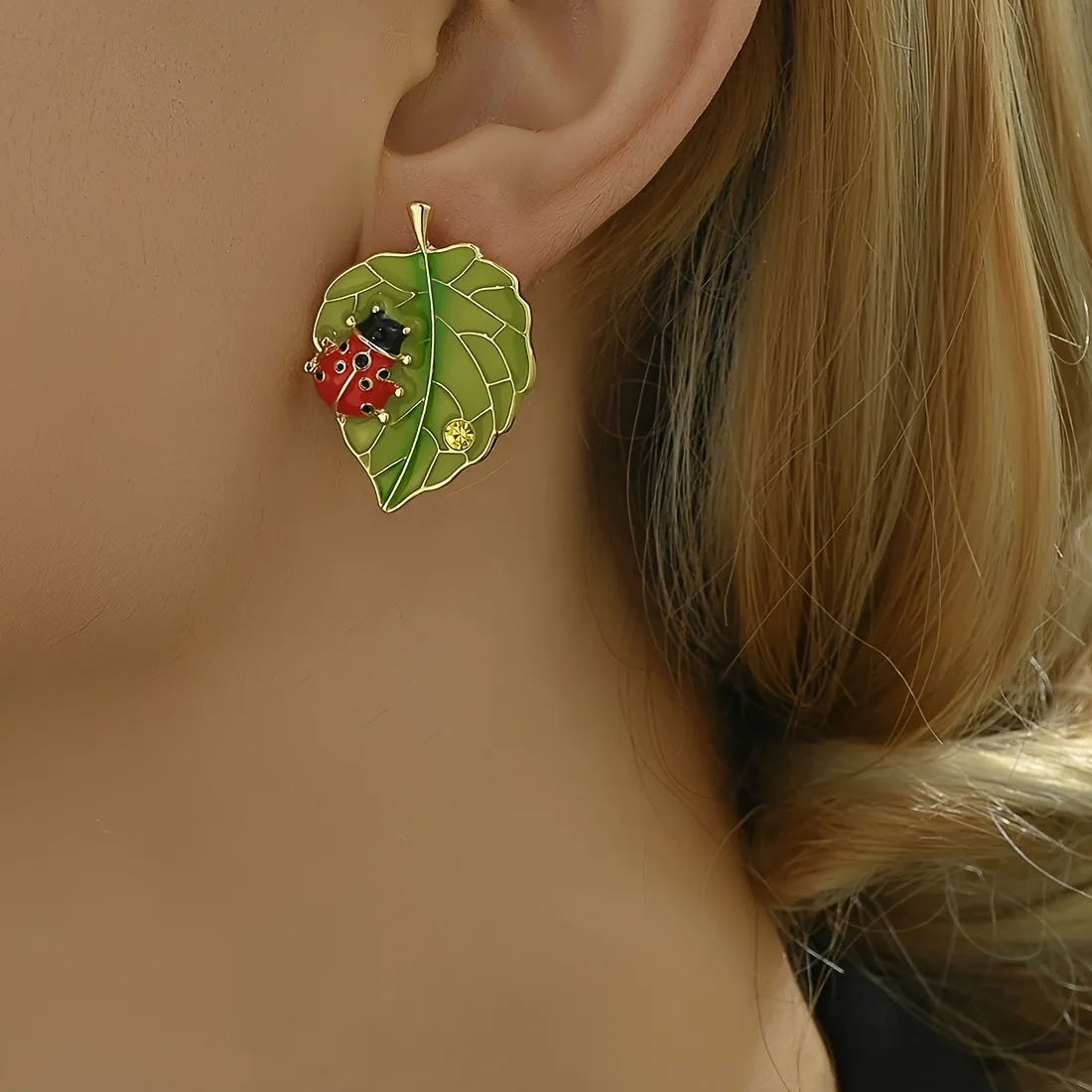 Authentic Whispers of the Sacred Canopy Ladybug and Leaf Talisman Earrings