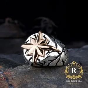 Authentic Celestial Navigator: Hand‑Carved Gold‑Plated Compass Ring for the Modern Mystic