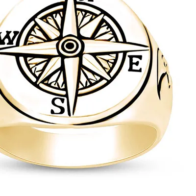 Authentic Historical Half Moon Compass Men's Ring 14K Yellow Gold Plated Sterling Silver