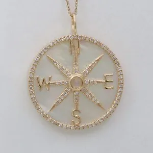 Authentic 2.50Ct Round Cut Simulated Diamond Men's Compass  Pendant 2" Yellow Gold Plated