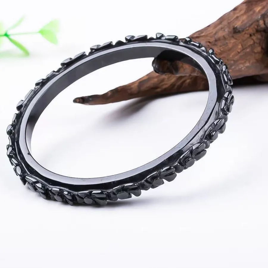 Authentic The Obsidian Bloom: Sacred Burmese Jadeite Bangle of Eternal Equilibrium