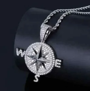 Authentic 2.30Ct Round Cut Real Moissanite Unique Compass Pendant 14K White Gold Plated