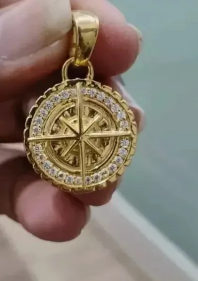 Authentic The Celestial Navigator Moissanite Compass Pendant in 14K Yellow Gold