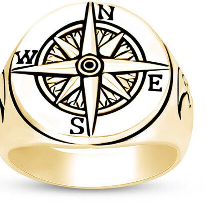 Authentic The Navigator's Crescent: Sterling Silver and 14K Gold Half Moon Compass Ring