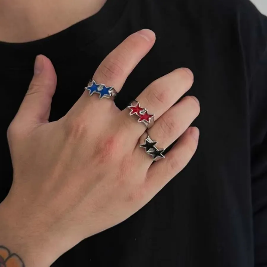 Authentic Hip Hop Rock Pentagram Star Open Rings Metal Punk Five-pointed Star Ring Adjustable Vintage Couple Rings Jewelry Gifts