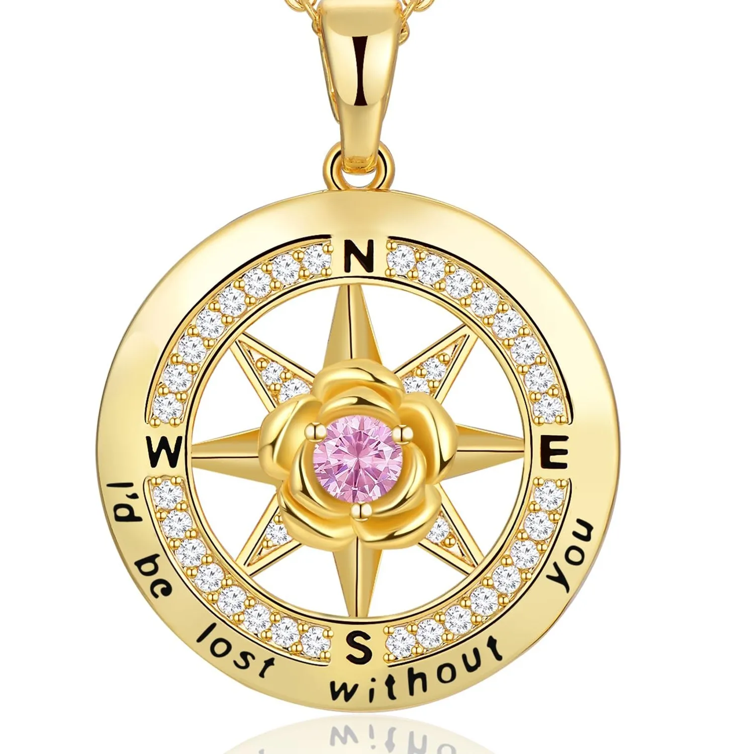 Authentic 18K Gold Plated Compass Necklace for Women, Birthstone Jewelry for Woman Her ...