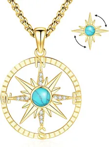 Authentic 14k Gold Plated Compass Necklace Sterling Silver Turquoise Graduation Pendants