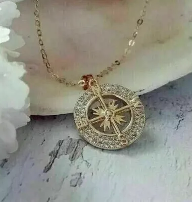 Authentic The Celestial Navigator Diamond Compass Pendant in Radiant 14K Gold