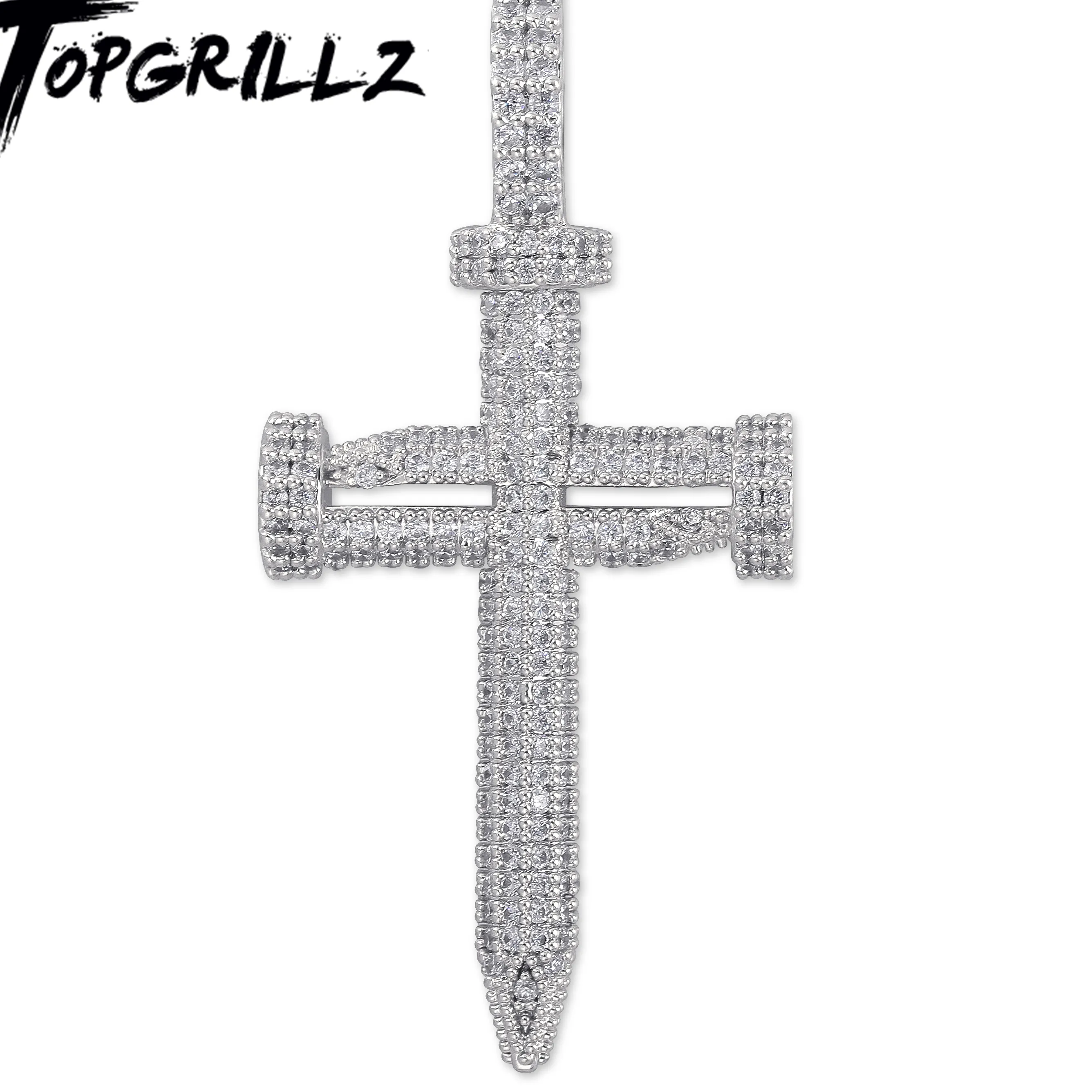 Authentic Iced Out Bling Nail Cross Pendant Necklace Mens/Women Micro Paved AAA CZ Hip Hop Gold Silver Color Charm Chains Jewelry Gift
