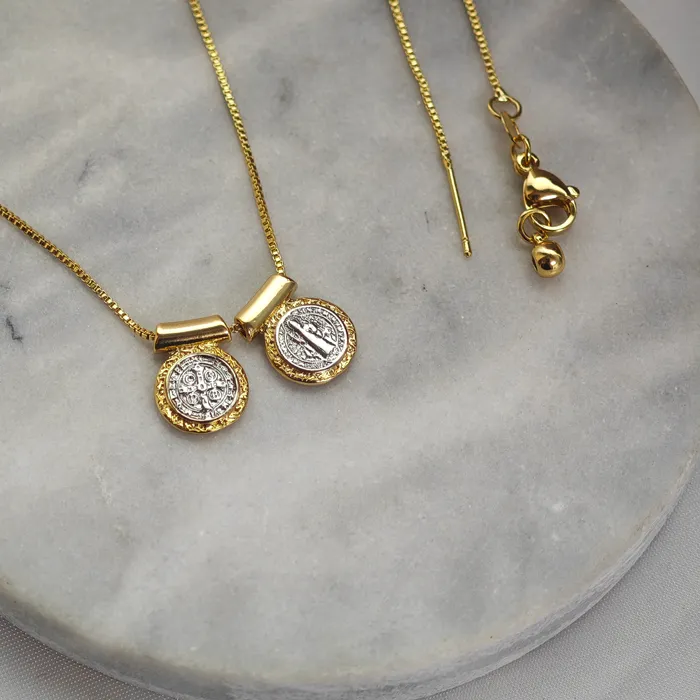 Authentic 5 Pcs/Lot Best-Selling Gold Plated Brass Double Sided SAN Benito Charm Necklace Gold Silver Pendant Cross Necklace Jewelry