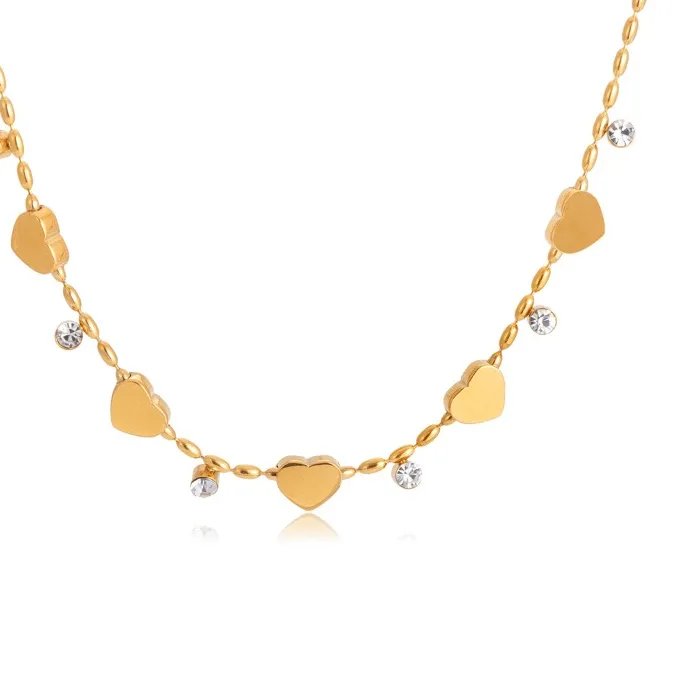 Authentic Minar Textured Round Rhinestone Metallic Heart Pendant Necklaces for Women Non Tarnish 18K Gold PVD Plated Titanium Steel Choker