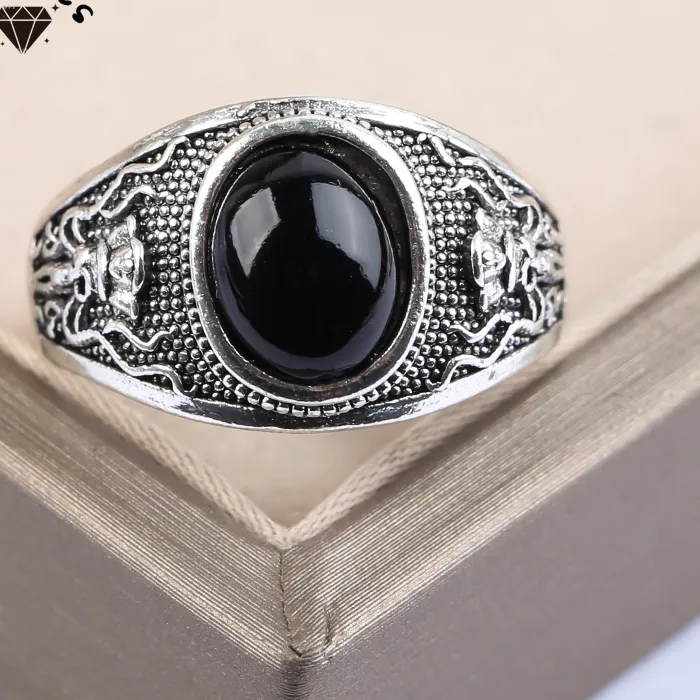 Authentic Midnight Skull Amulet – Gothic Black Stone Ring for the Modern Mystic