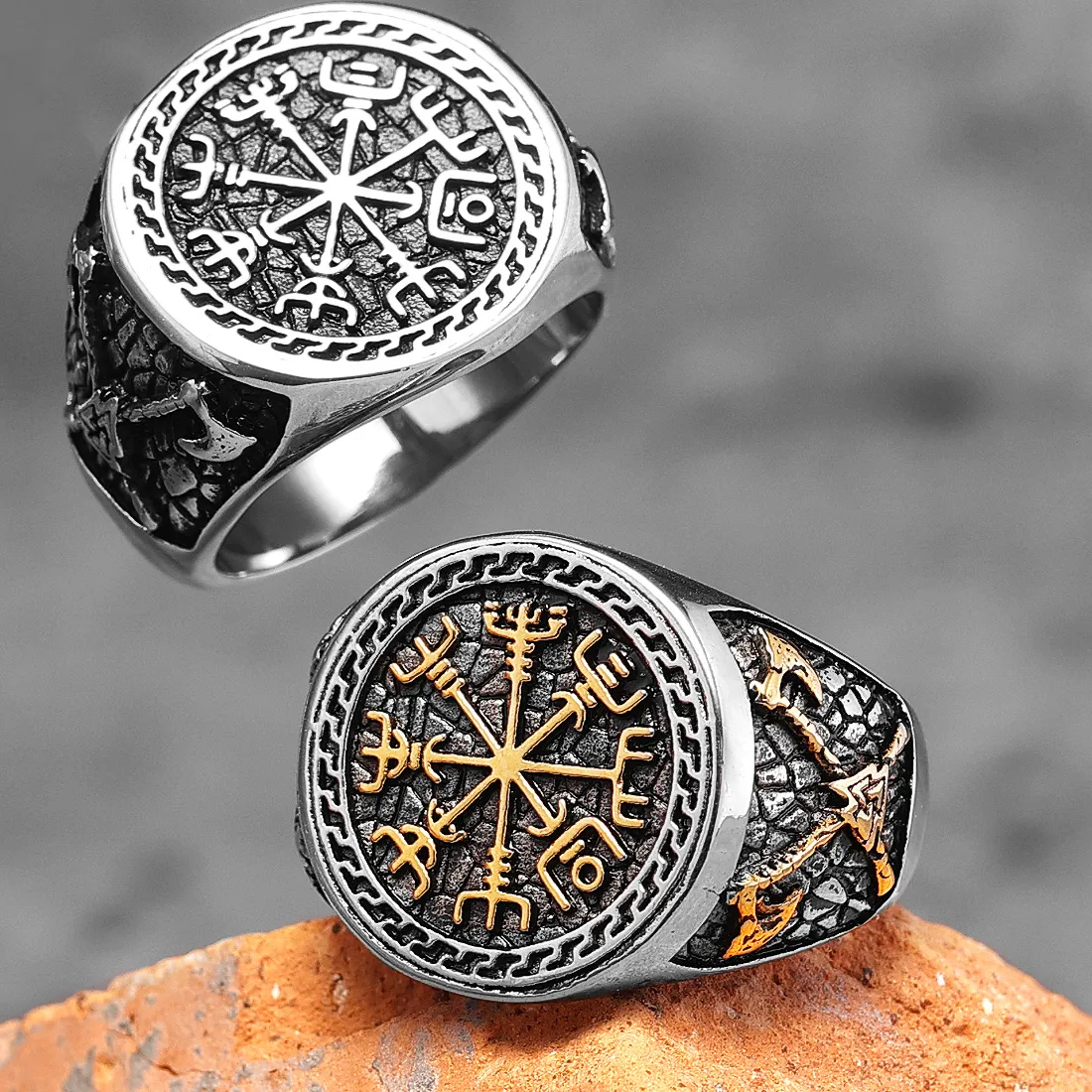 Authentic Viking Pirate Ax Retro Totem Mens Rings Punk Trendy for Male Boyfriend Biker Jewelry Creativity