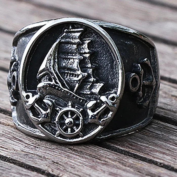Authentic The Navigator of Abyss Gold-Plated Viking Compass Ring