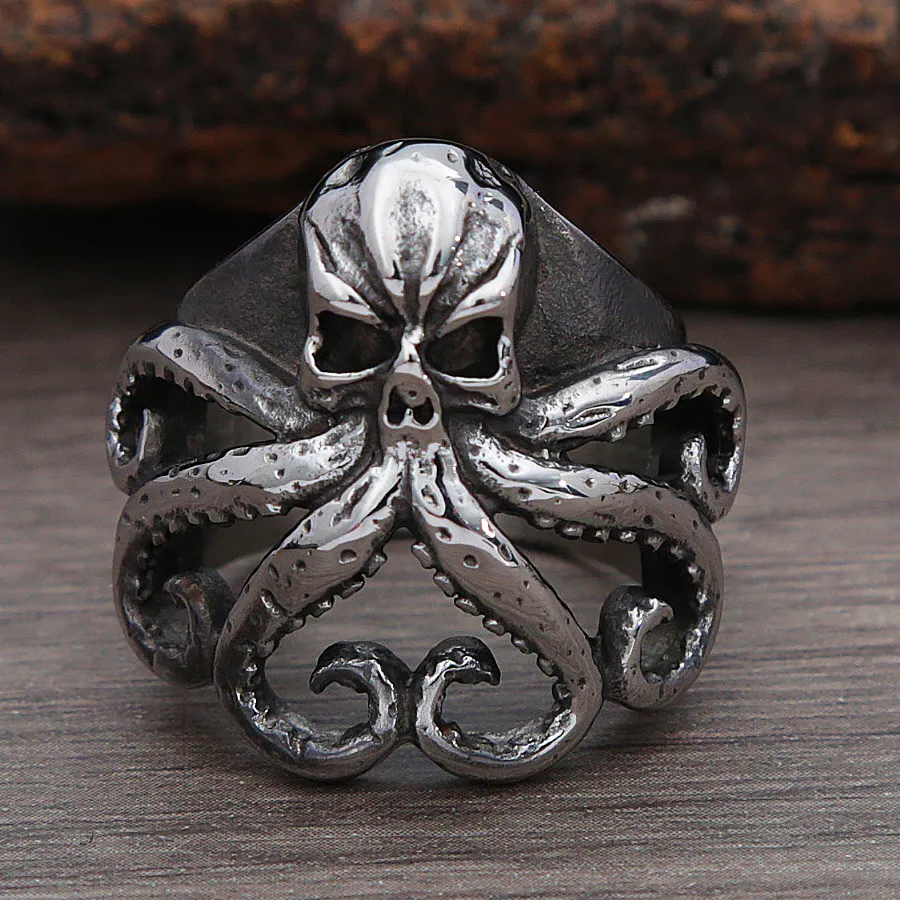 Authentic Retro Nordic Pirate Skull Octopus Rings For Men Gothic Skull Biker Ring Women Jewelry