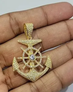 Authentic Starlit Anchor: 2‑Carat Moissanite Wheel Pendant in 14K Gold