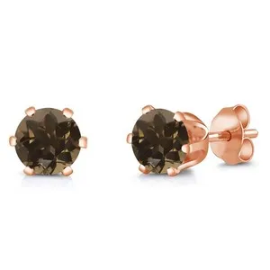 Authentic Ethereal Smoky Quartz Earth-Anchor Studs in Rose Gold