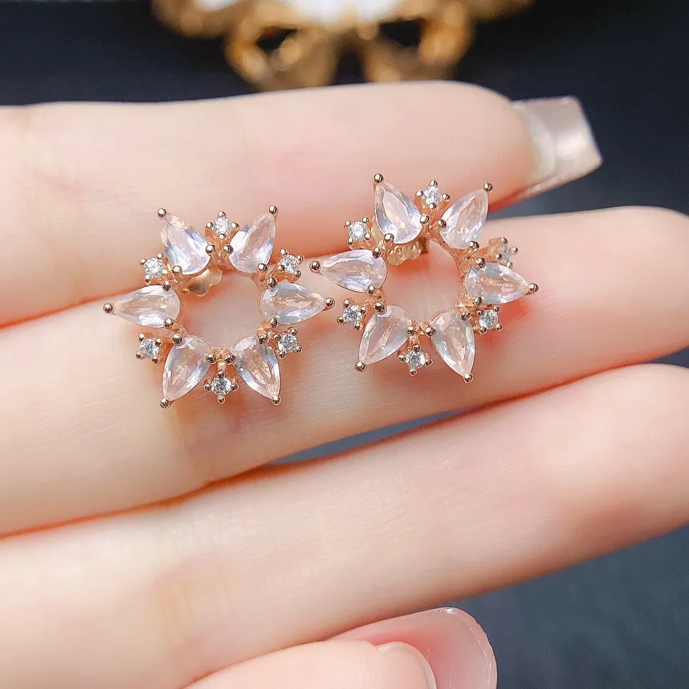 Authentic Fs 3 5Mm Natural Rose Quartz Flower Earrings S925 Sterling Silver Fine Weddings Jewelry Meibapj