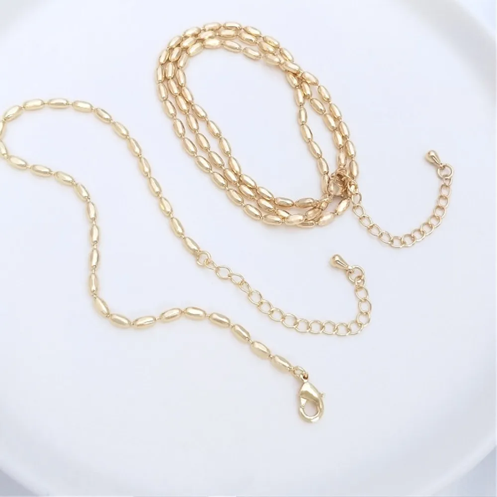 Authentic 14K Gold- Color Rice Bead Necklace, Clavicle Chain, Neck Chain, Bead Chain Bracelet, Diy Handmade Jewelry, Pendant With Chain
