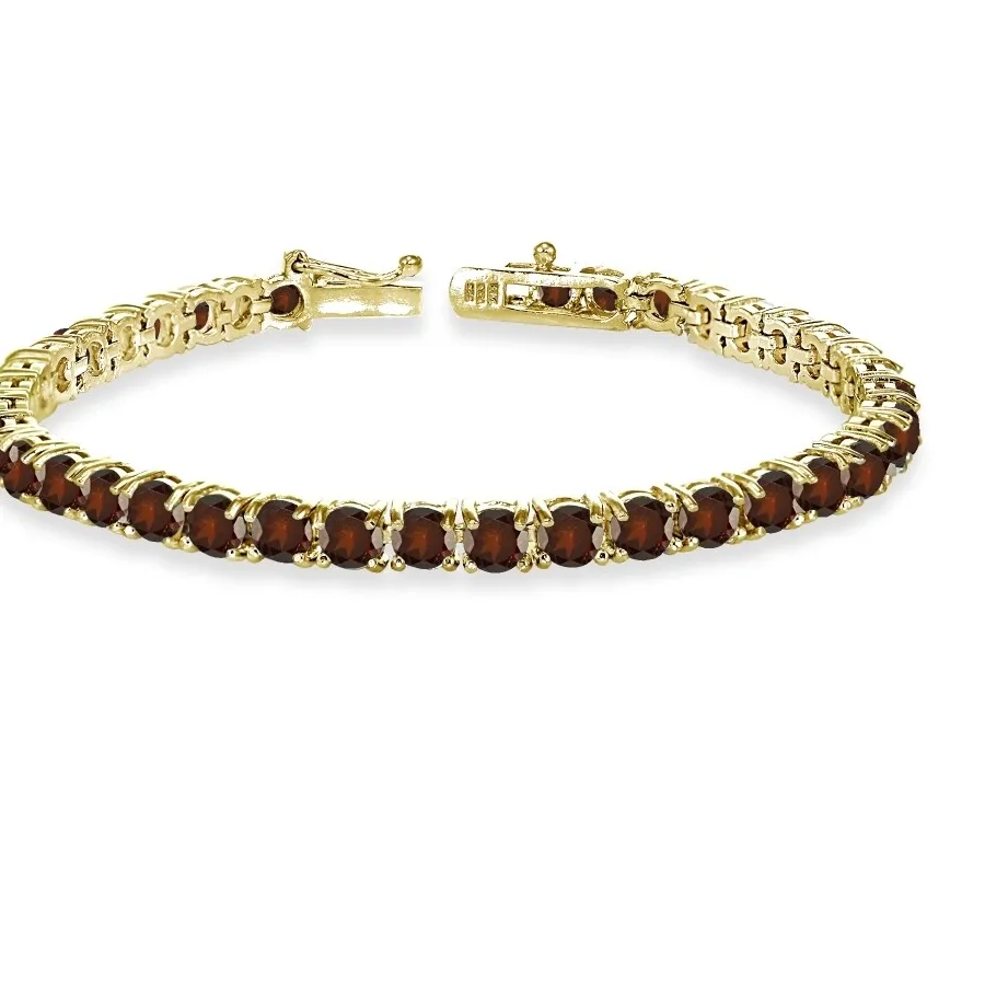 Authentic Round-cut 4mm Garnet Tennis Bracelet in Gold Plated Sterling Silver