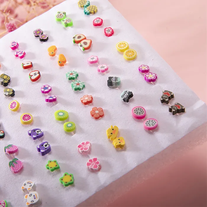 Authentic 50Pair Mixed Style Clay Stud Earrings Girls Small Plastic Animals Fruit Earrings Jewelry