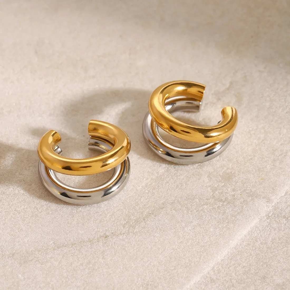 Authentic Arc Of Radiance The C- Shape Golden- Silver Ear Climber Of Luminous Equilibrium
