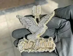 Authentic The Celestial Avian Talisman: 4Ct White Moissanite Flying Bird Pendant in 14K Yellow Gold Finish