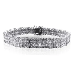 Authentic Celestial Harmony: 3 Row Diamond Elegance in 14K White Gold Plating