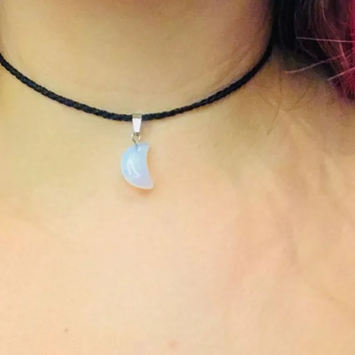 Authentic Moon Choker Crystal Jewelry Rose Quartz Opalite Obsidian Charm Moon Necklace Crystal Necklace Cute Choker