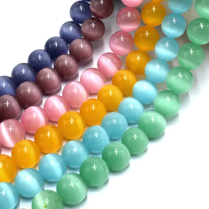 Authentic 10- 98Pcs 4 6 8Mm Multicolor Glass Cat Eye Beads Smooth Round Loose Beads For Jewelry Making Opal Stone Diy Bracelet