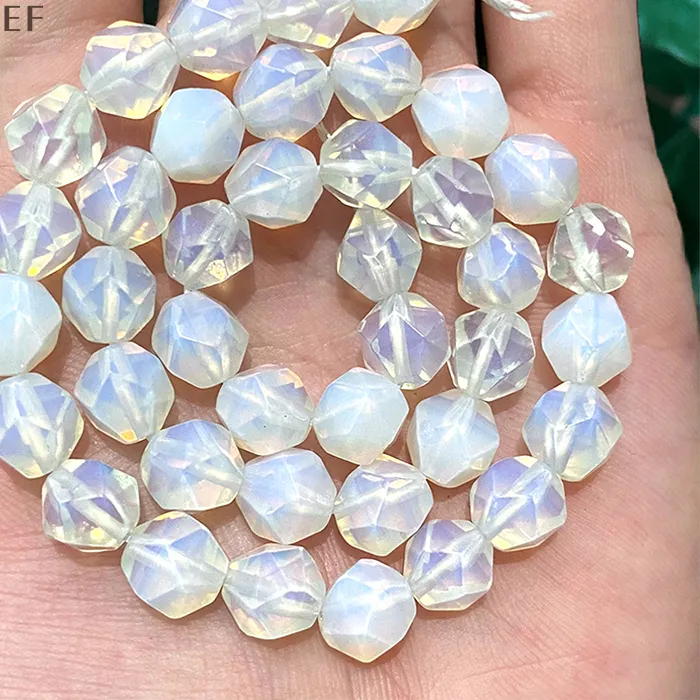 Authentic Celestial White Opalite Quartz Spacer Beads – 14" Strand of 6‑8‑10 mm Faceted Gems