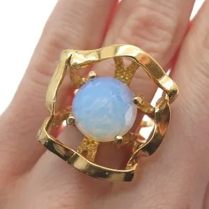 Authentic Celestial Opalite Whisper – Gold‑Plated Sterling Silver Wide Ring (Size 8.5)