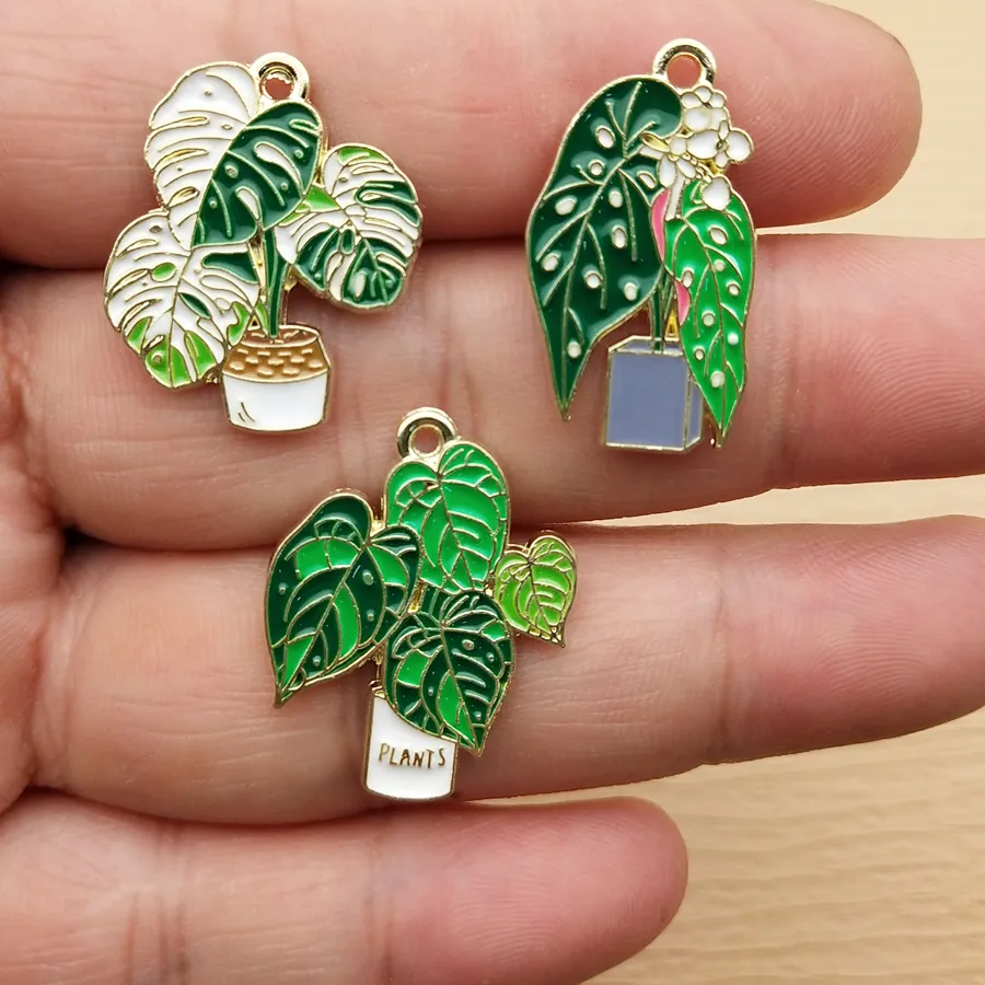Authentic Botanical Essence: Ten Golden Pot Plant Charms of Verdant Growth
