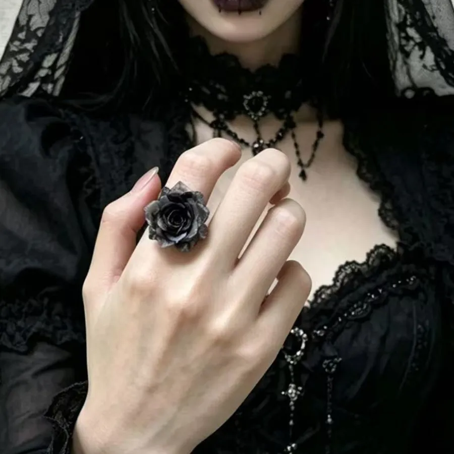 Authentic Whispers of the Obsidian Bloom: Gothic Rose Ring