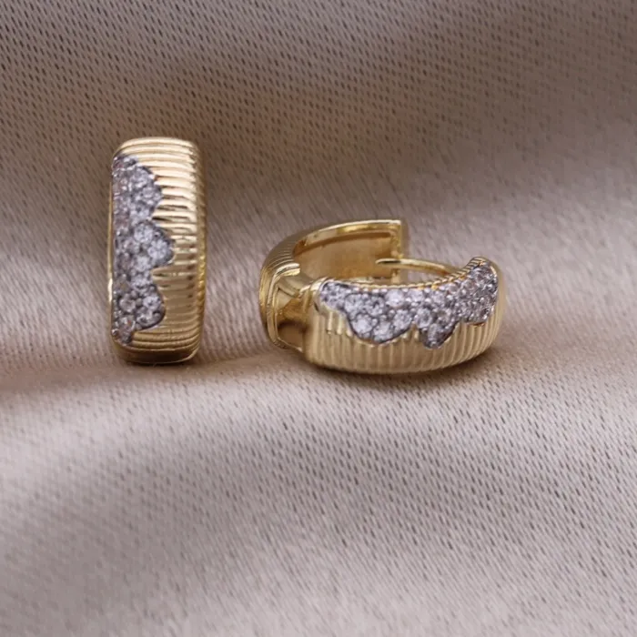 Authentic Design Jewelry Two- Color Plated Round Zircon Earrings Elegant Daily Work Accessories