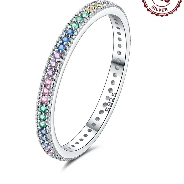 Authentic Miseff Real 925 Sterling Silver Double Rings Color Zircon Rings For Birthday Silver Jewelry