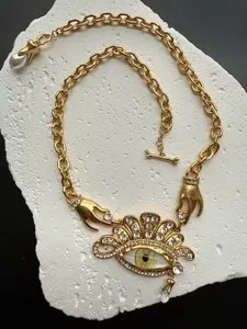 Authentic The Gilded Hand of Fate: Schiaparelli Retro Luxury Palm Devil's Eye Necklace