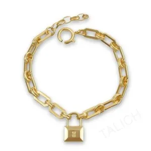 Authentic La Vie Parisienne Catherine Popesco Gold Plated Chain Bracelet with Lock Charm
