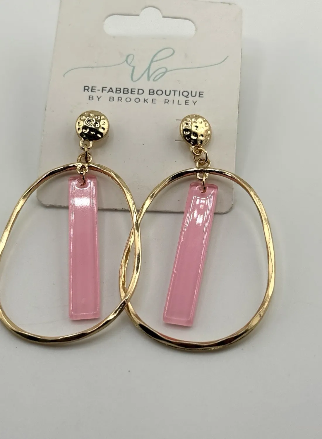 Authentic Rose Quartz Glow Hoop Earrings Pink Resin Bar Talismans Of Gentle Feminine Power