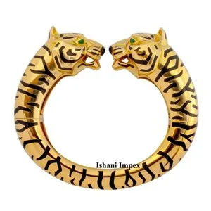 Authentic The Gilded Guardian: Enamel Tiger Talisman Bangle