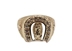Authentic Amulet of the Blessed Path: Virgen de Guadalupe Horseshoe Ring in 18k Gold Plate