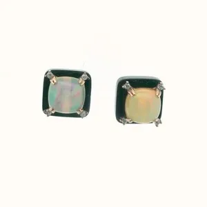 Authentic Ethereal Luminescence: Rose Gold Opal and Onyx Celestial Earrings